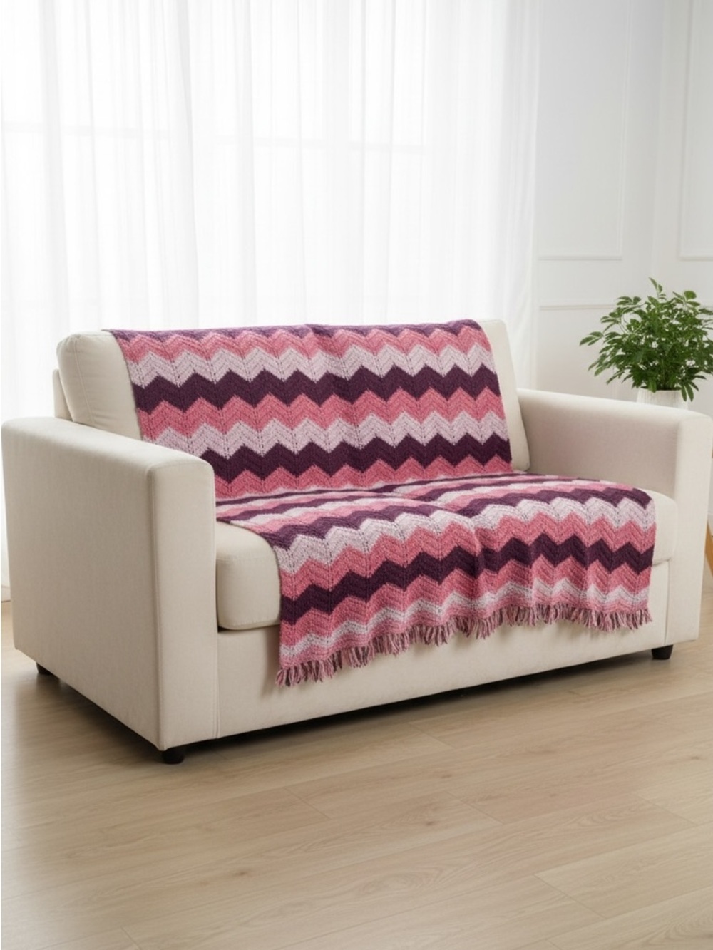 Handmade Chevron Pink Purple Knit Throw Blanket